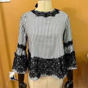 Zara black and white stripes lace top size S